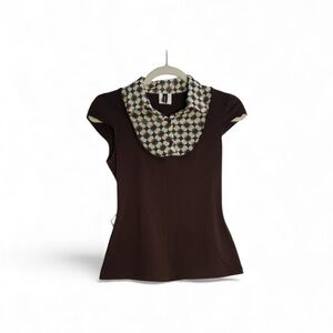 Heart Soul Brown Top with Geometric Collar